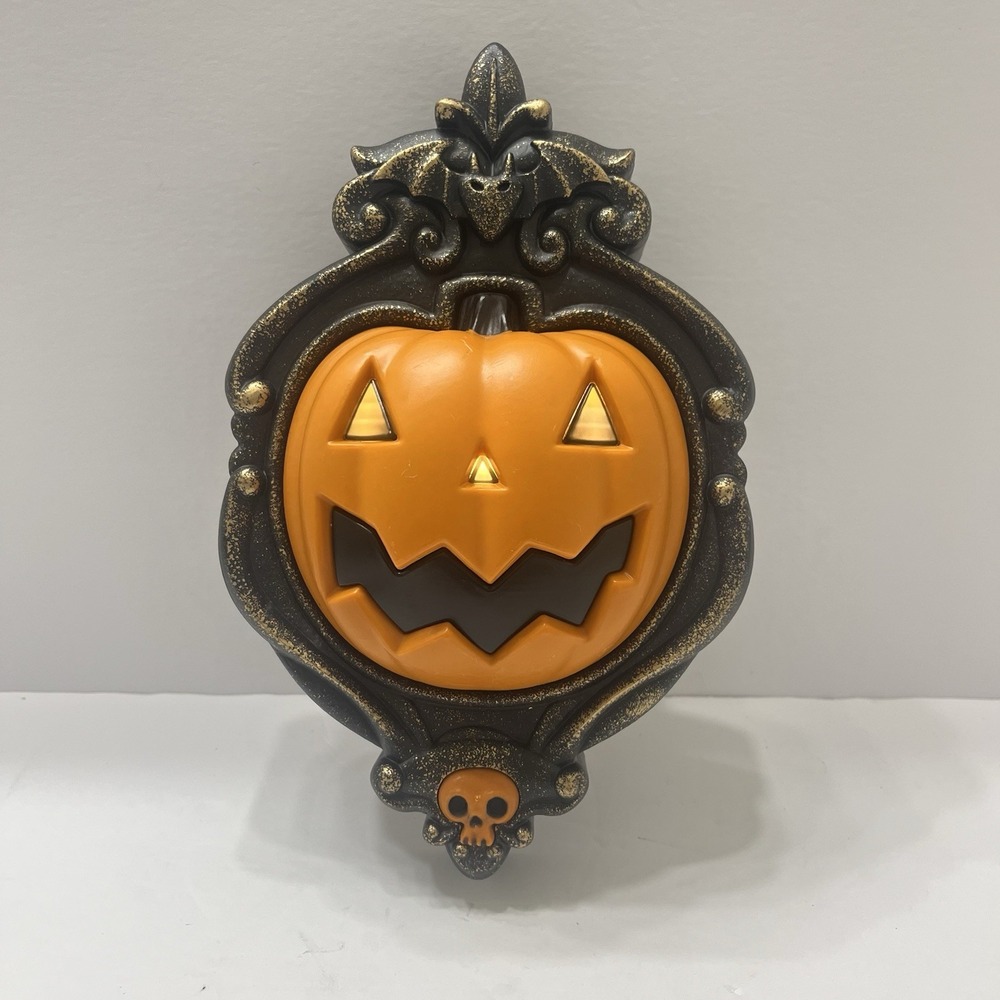 Halloween Animated Pumpkin Door Knocker 10" Gothic Frame Black Orange Hyde & EEK